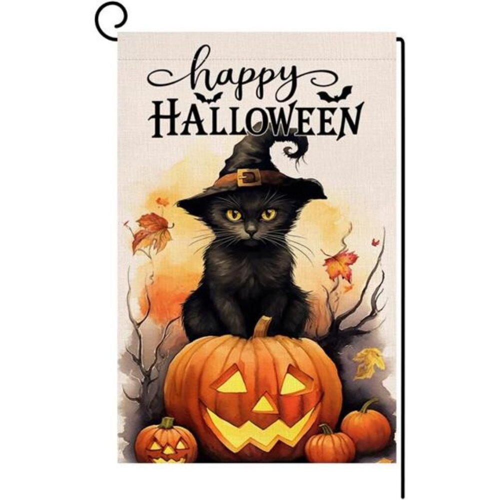 Halloween Cat Garden Flag 12x18 Vertical Double Sided Happy Halloween Pumpkin
